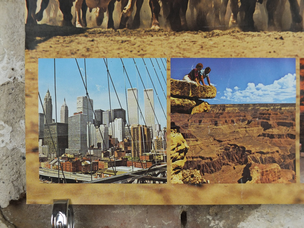 1980 USA Travel Poster, Cosmos Tours, United States of America, New York, ranch, Grand Canyon, tourism vacation wall art decor