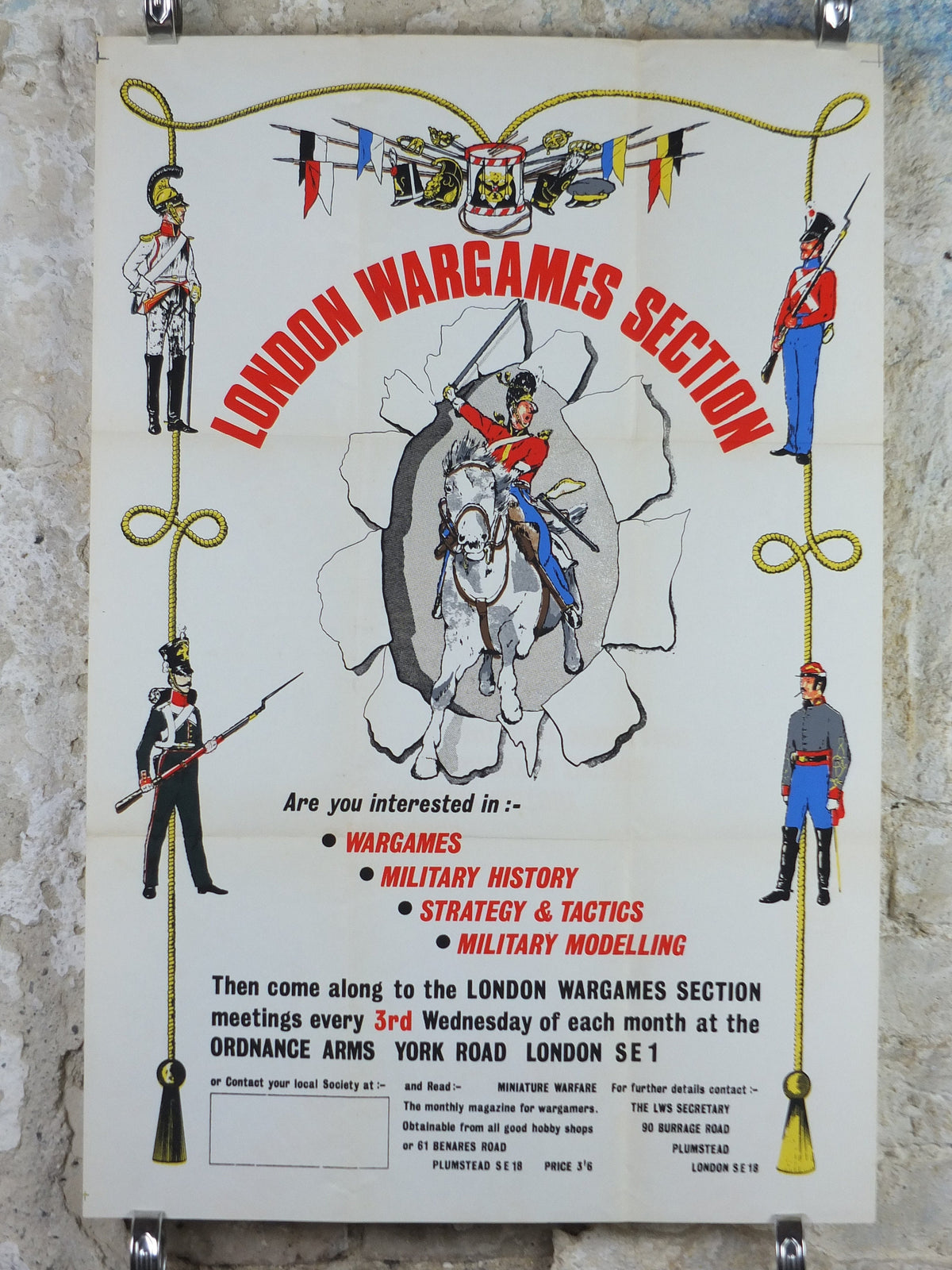 1950s London Wargames Section Poster, Ordnance Arms York Road London SE1, military history, historical war gaming, wall art decor