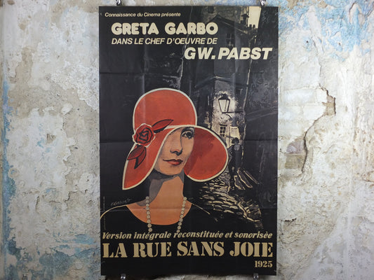 1960s Greta Garbo Poster, Joyless Street, 1925 film, French "Grande" size, La Rue Sans Joie, Large Vintage French, wall art decor