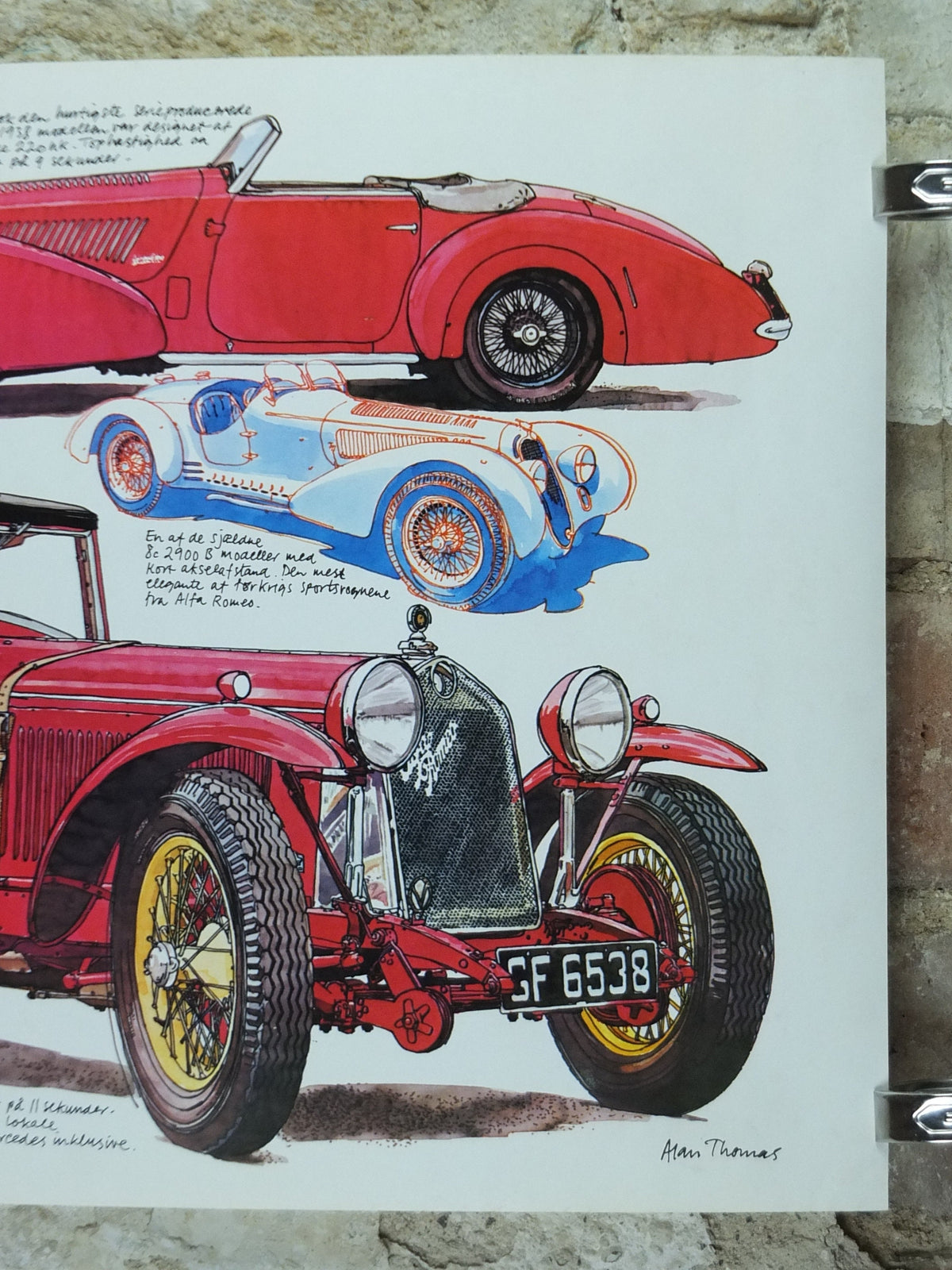 1975 Alfa Romeo Poster, Alfa 8e 2900 B model, by Alan Thomas, from Denmark, red convertable sports car, wall art decor