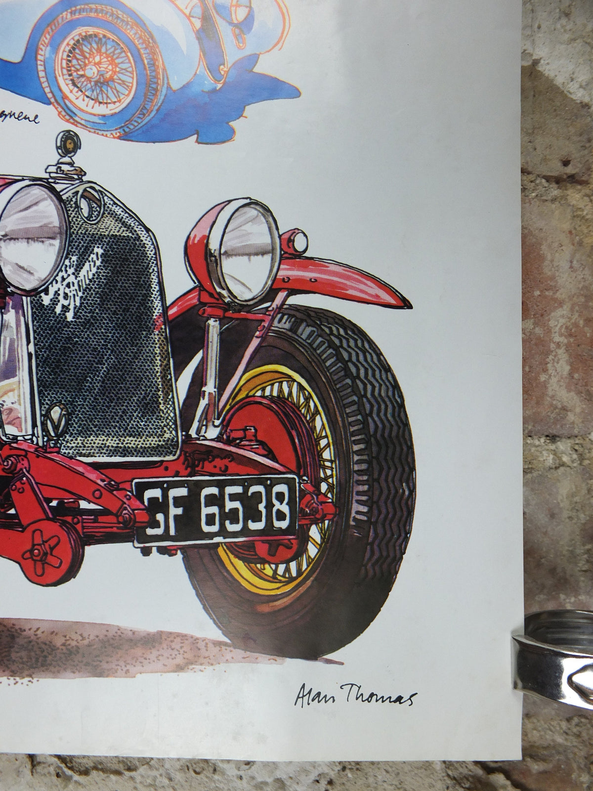1975 Alfa Romeo Poster, Alfa 8e 2900 B model, by Alan Thomas, from Denmark, red convertable sports car, wall art decor