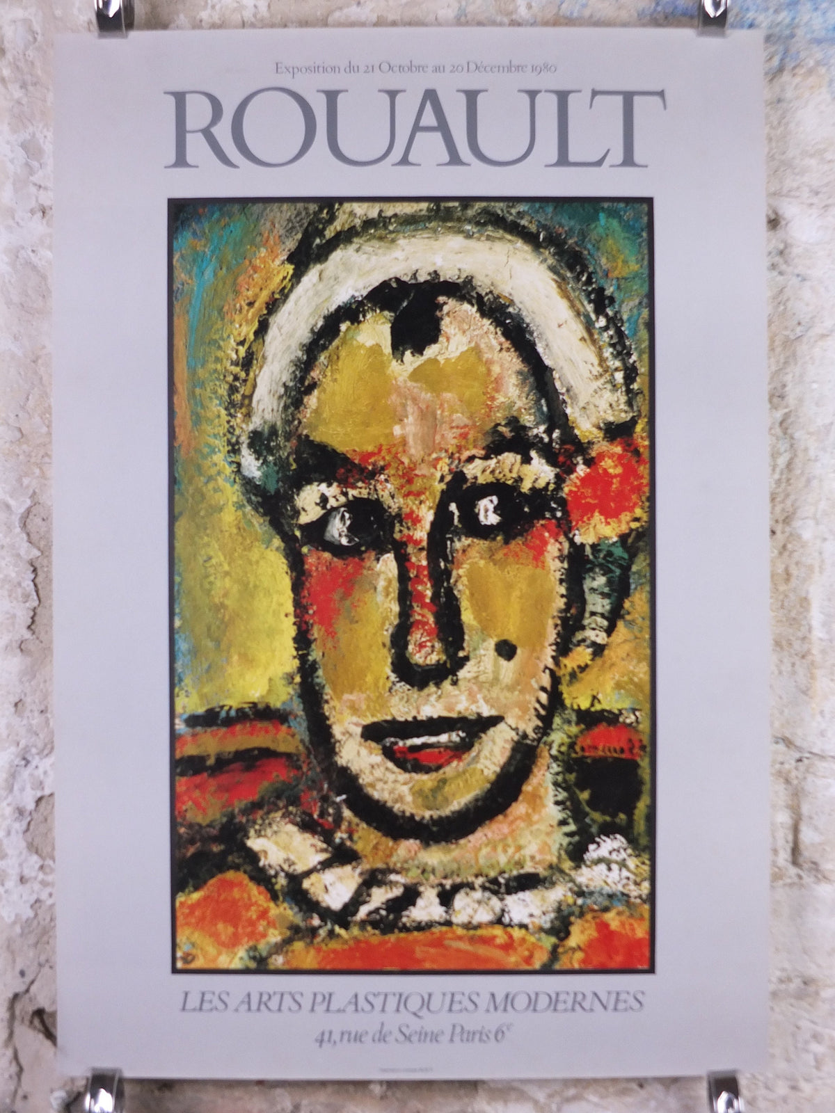 1980 Georges Rouault Poster, "Self portrait as a Clown" 1911 Expressionism Fauvism gallery exhibition, wall art decor