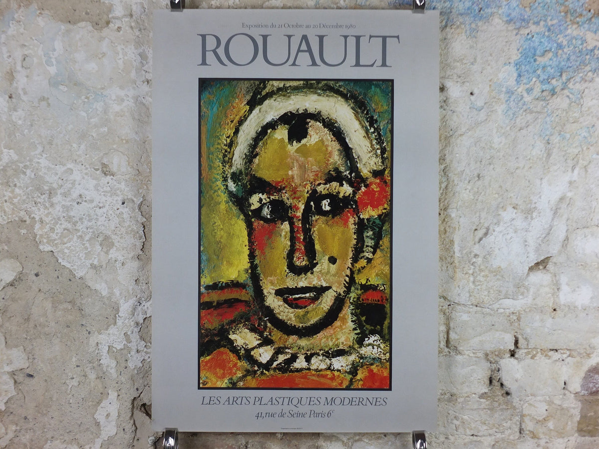1980 Georges Rouault Poster, "Self portrait as a Clown" 1911 Expressionism Fauvism gallery exhibition, wall art decor