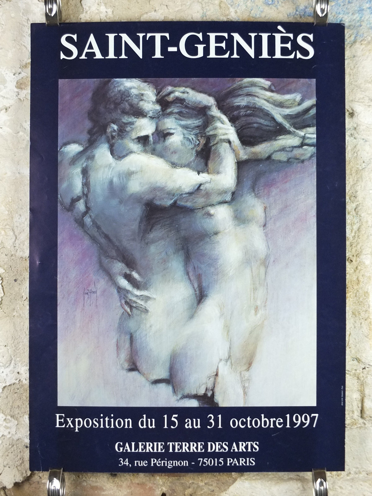 1997 Francis Saint Genies Poster, The Lovers' Embrace, Surrealist Symbolist erotic, artist gallery exhibition, wall art decor