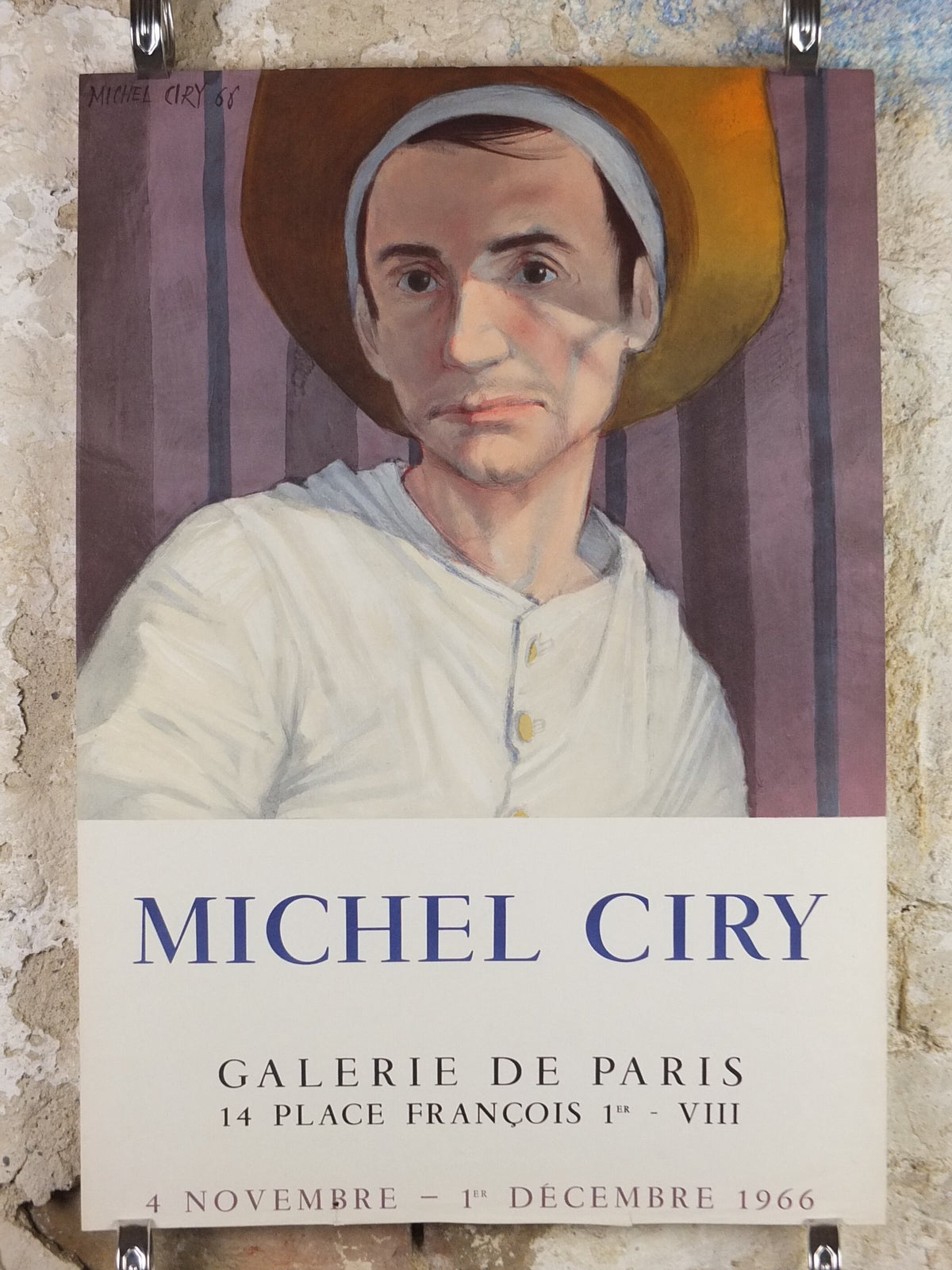 1966 Michel Ciry Poster, Galerie de Paris, rustic artist, engravings and artist gallery exhibition, wall art decor