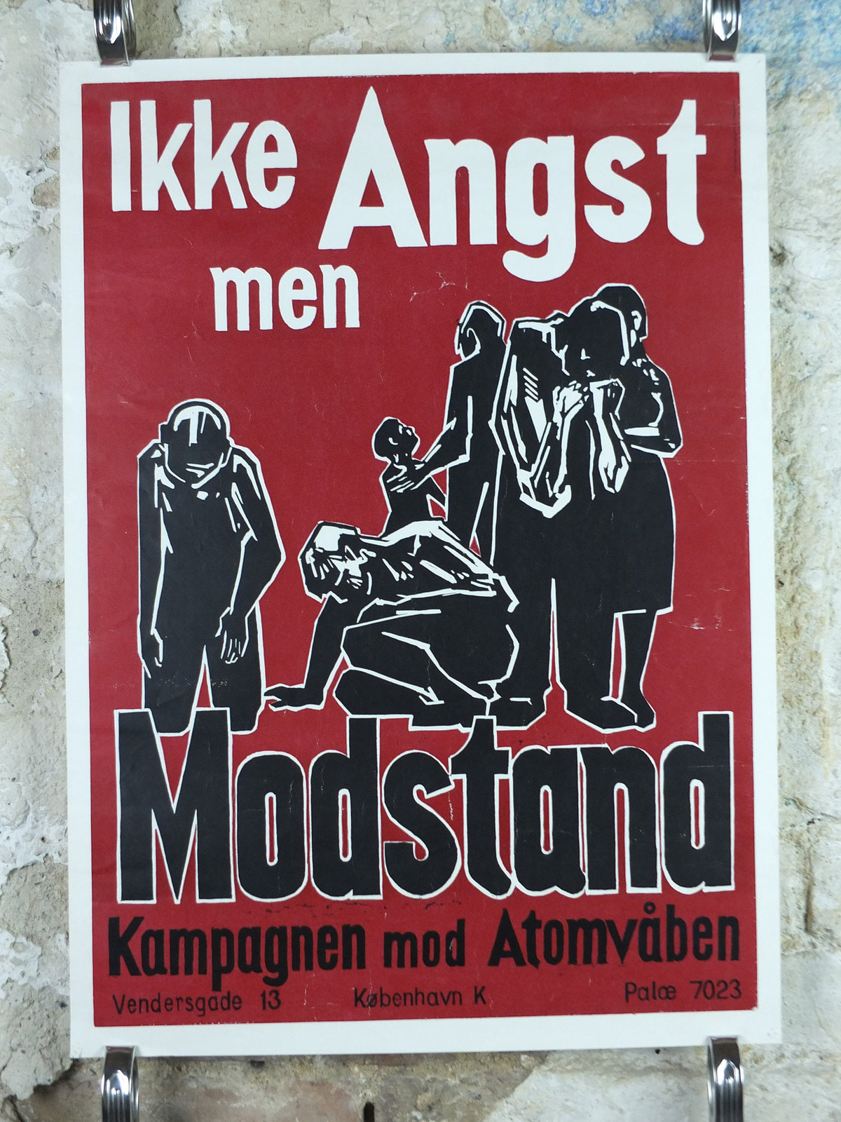 1960 Campaign Against Nuclear Weapons Poster, Danish design Peace activism, Kampagnen mod Atomvåben, ikke angst men modstand, wall art decor