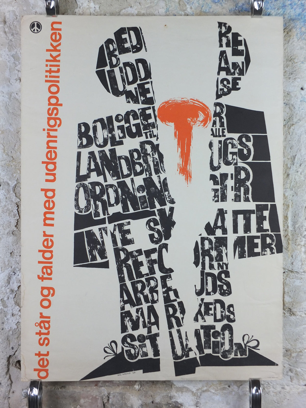 1964 Anti Nuclear Weapons Poster, Danish design Peace activism, "It rises and falls with foriegn policy" by Dan Arnold , wall art decor