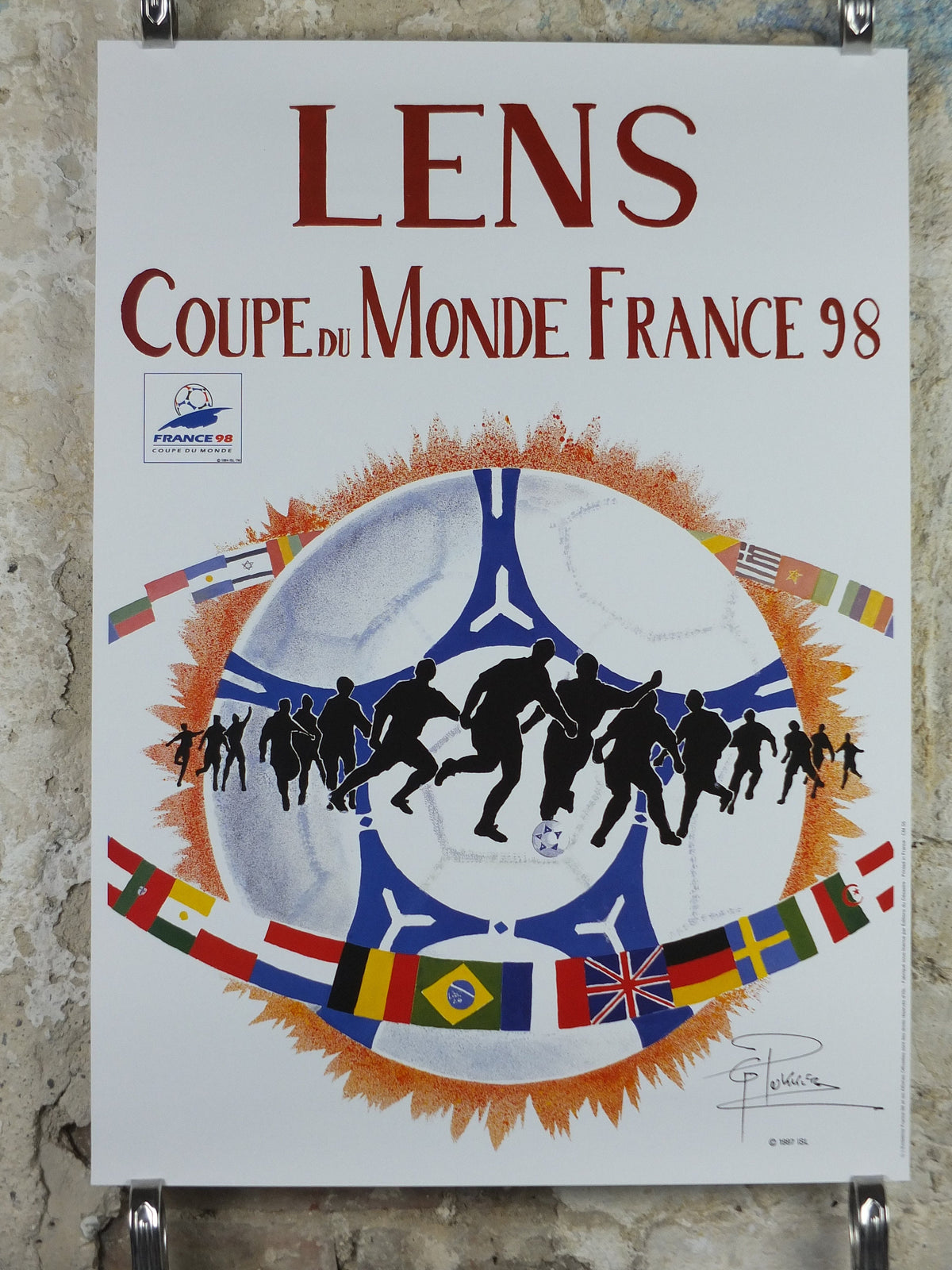 1998 World Cup Poster, Lens France 98, Coupe du Monde, by G Pekkler, football, soccer, 70cm x 50cm, original sport wall art decor