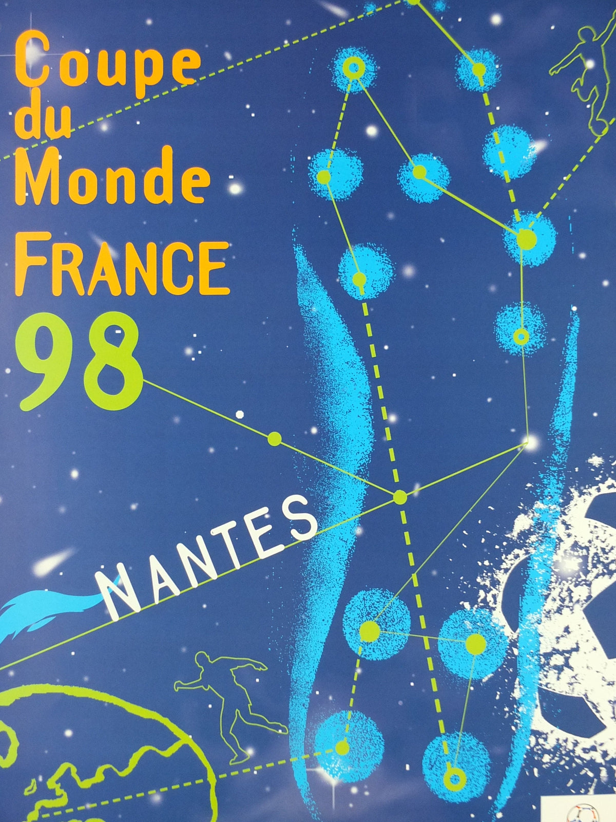 1998 World Cup Poster, Nantes France 98, Coupe du Monde, by Sandra Nikolic, football, soccer, 70cm x 50cm, original sport wall art decor