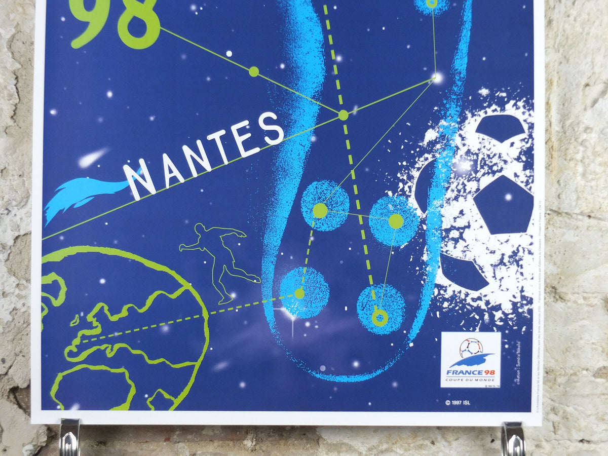 1998 World Cup Poster, Nantes France 98, Coupe du Monde, by Sandra Nikolic, football, soccer, 70cm x 50cm, original sport wall art decor