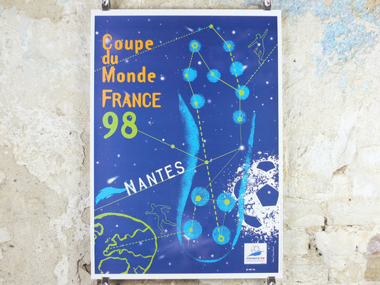 1998 World Cup Poster, Nantes France 98, Coupe du Monde, by Sandra Nikolic, football, soccer, 70cm x 50cm, original sport wall art decor