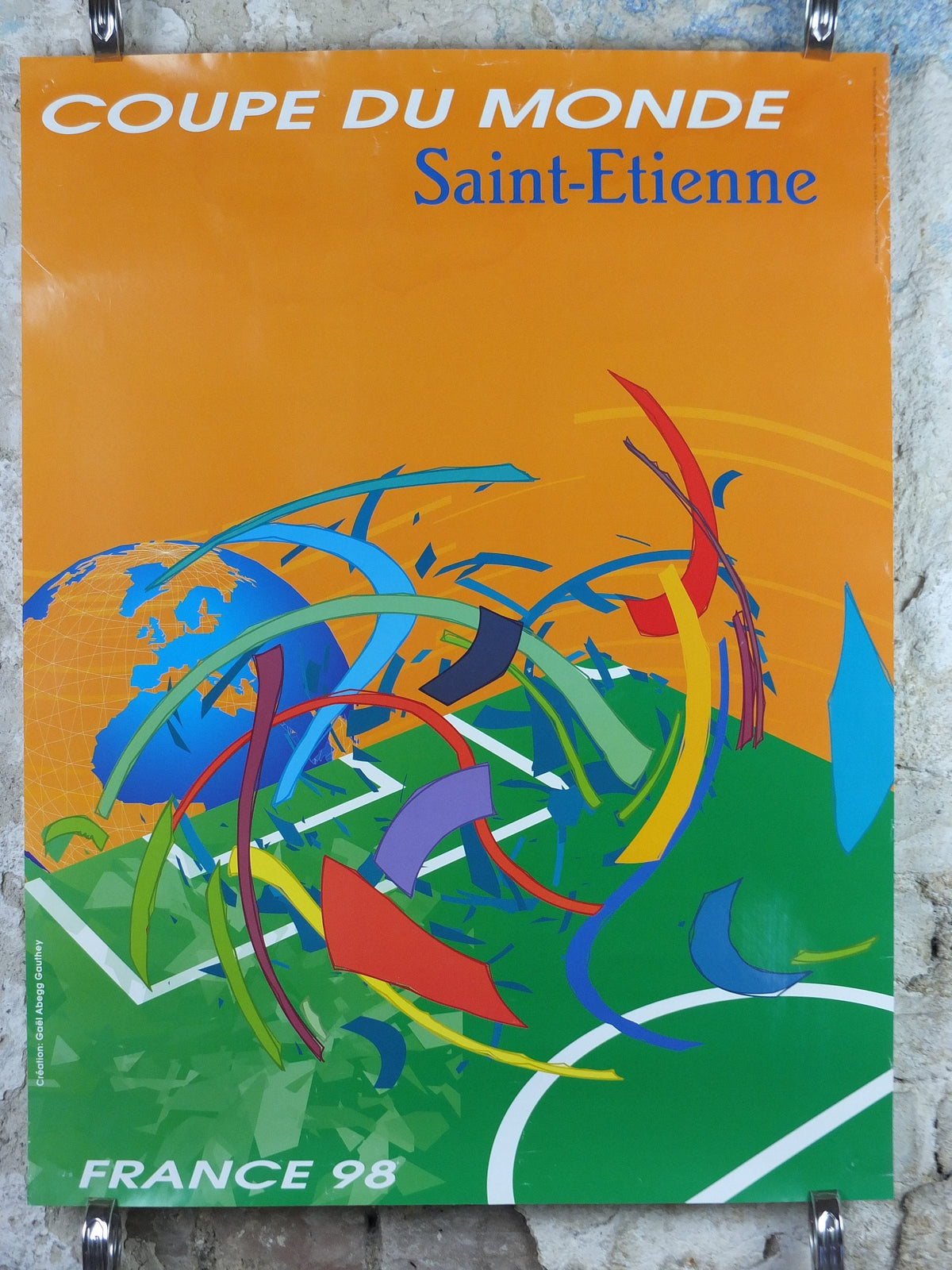1998 World Cup Poster, Saint-Etienne France 98, Coupe du Monde, Gael Abegg Gauthey, football, soccer, 80 x 60, original sport wall art decor
