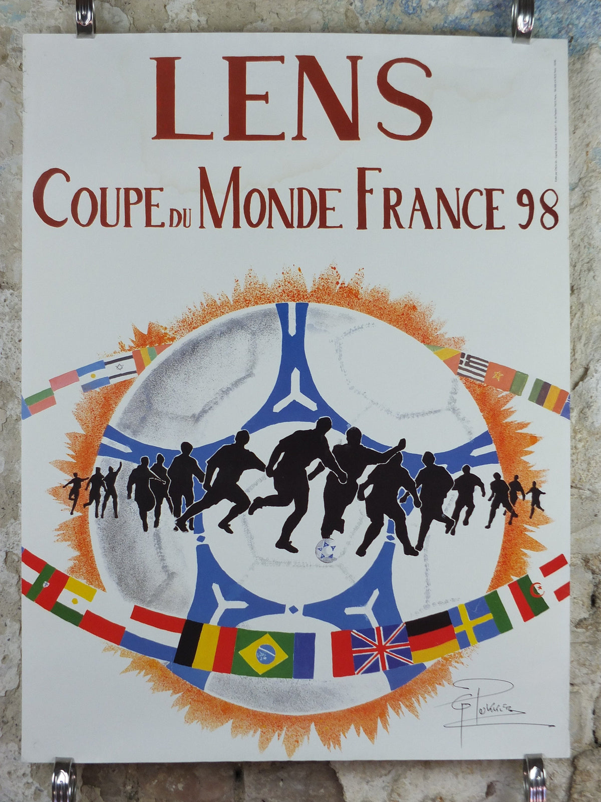 1998 World Cup Poster, Lens France 98, Coupe du Monde, by G Pekkler, football, soccer, 80cm x 60cm, original sport wall art decor
