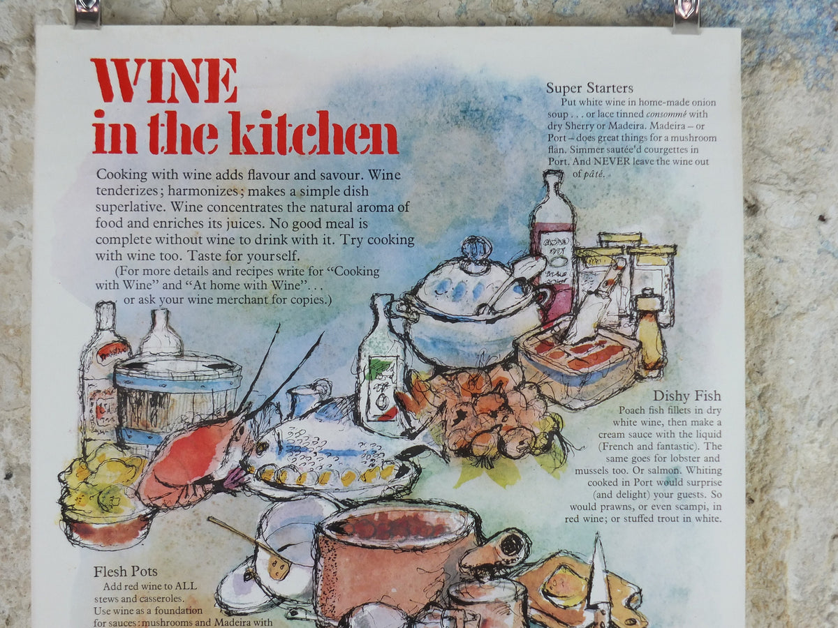 1970s Wine in the Kitchen Poster, from Wine Development Board, Winery, Beaujolais Medoc Bourdeaux Languedoc Viticulture print wall art decor