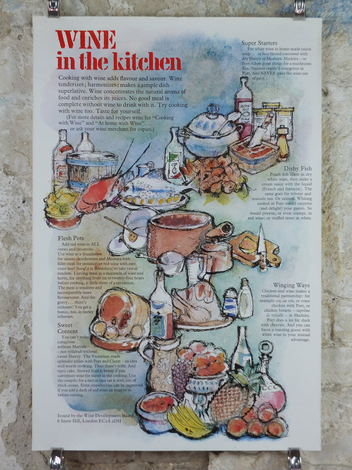 1970s Wine in the Kitchen Poster, from Wine Development Board, Winery, Beaujolais Medoc Bourdeaux Languedoc Viticulture print wall art decor