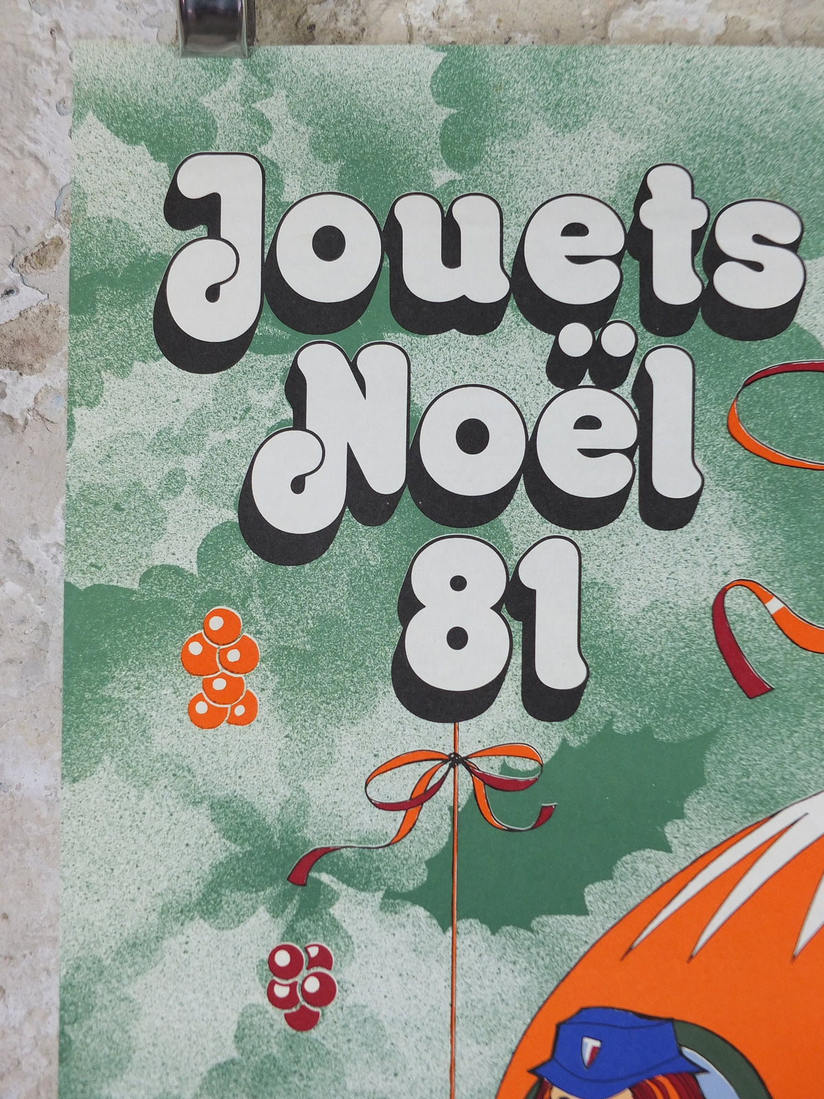 1981 Police Christmas Ball Poster, original French Jouets Noel 81, bauble decoration, by Y Peyre, Paris dance ballroom ball, wall art decor
