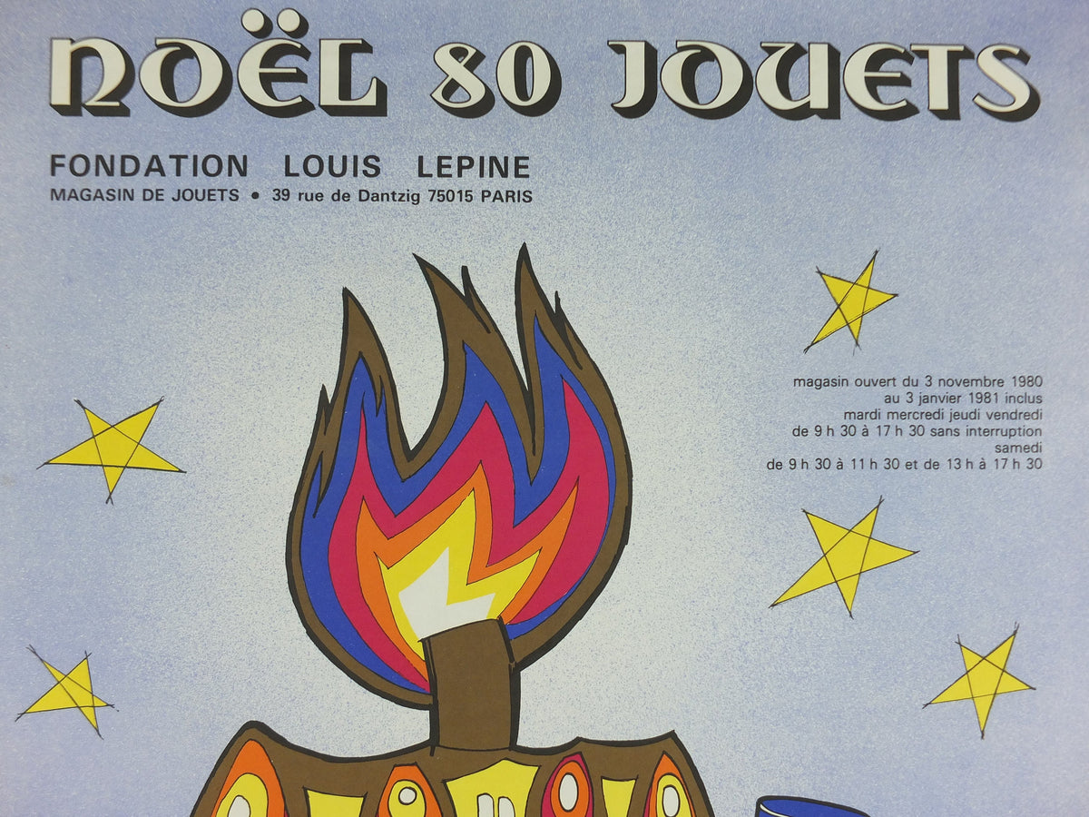 1980 Police Christmas Ball Poster, original French Jouets Noel 80, candle policewoman, by Y Peyre, Paris dance ballroom ball, wall art decor