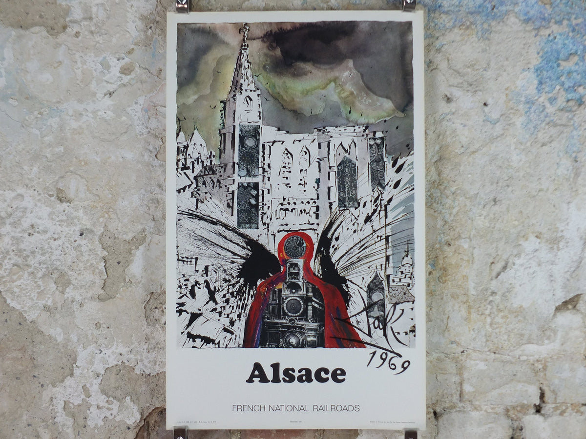 Vintage Dali Alsace Poster, Salvador Dali, Butterflies, SNCF, travel tourism, 60cmx37cm, Chemins de fer Francais, wall art 1970s