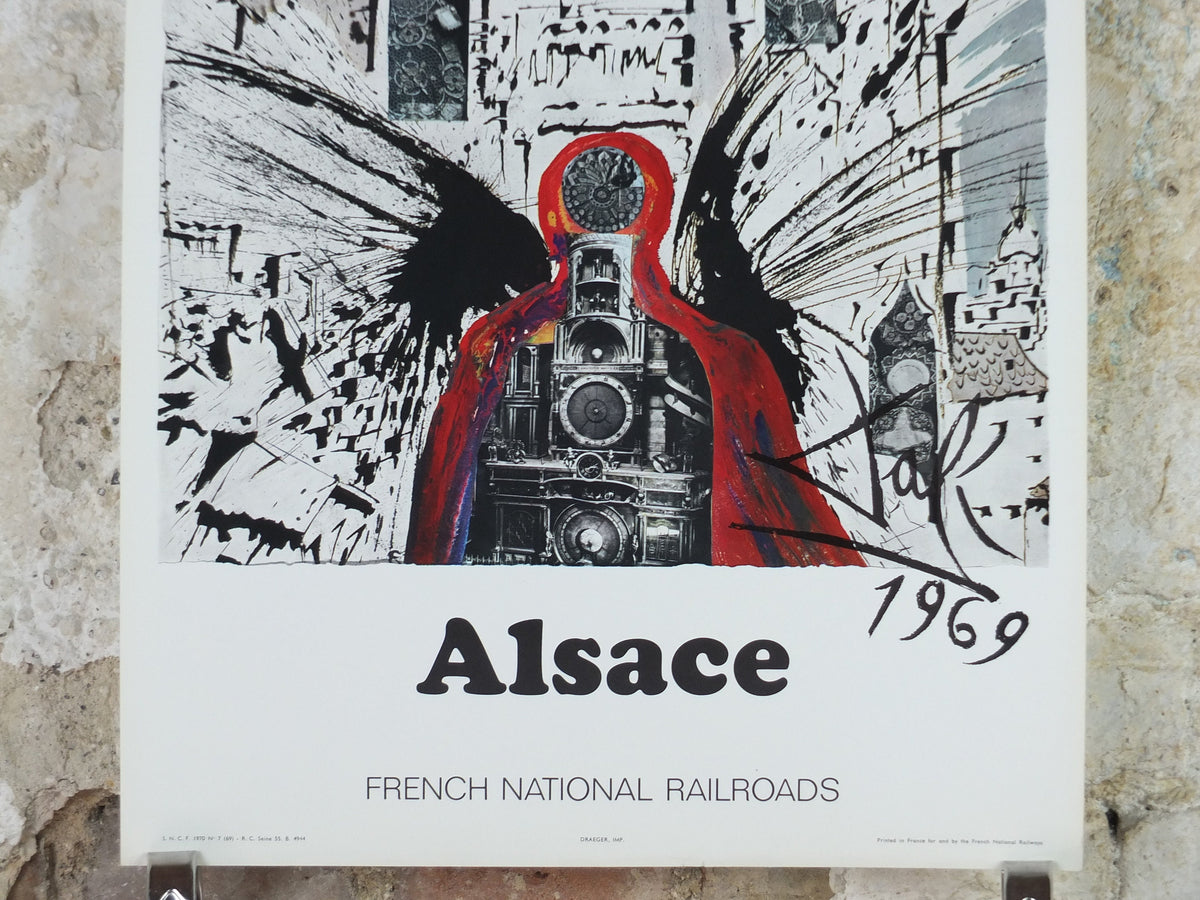 Vintage Dali Alsace Poster, Salvador Dali, Butterflies, SNCF, travel tourism, 60cmx37cm, Chemins de fer Francais, wall art 1970s