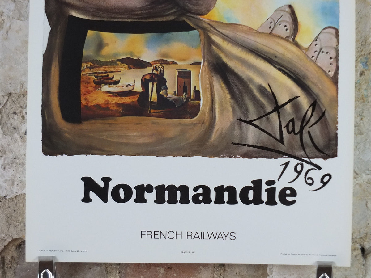 Vintage Dali Normandie Poster, Salvador Dali, Butterflies, SNCF, travel tourism, 60cmx37cm, Chemins de fer Francais, wall art 1970s