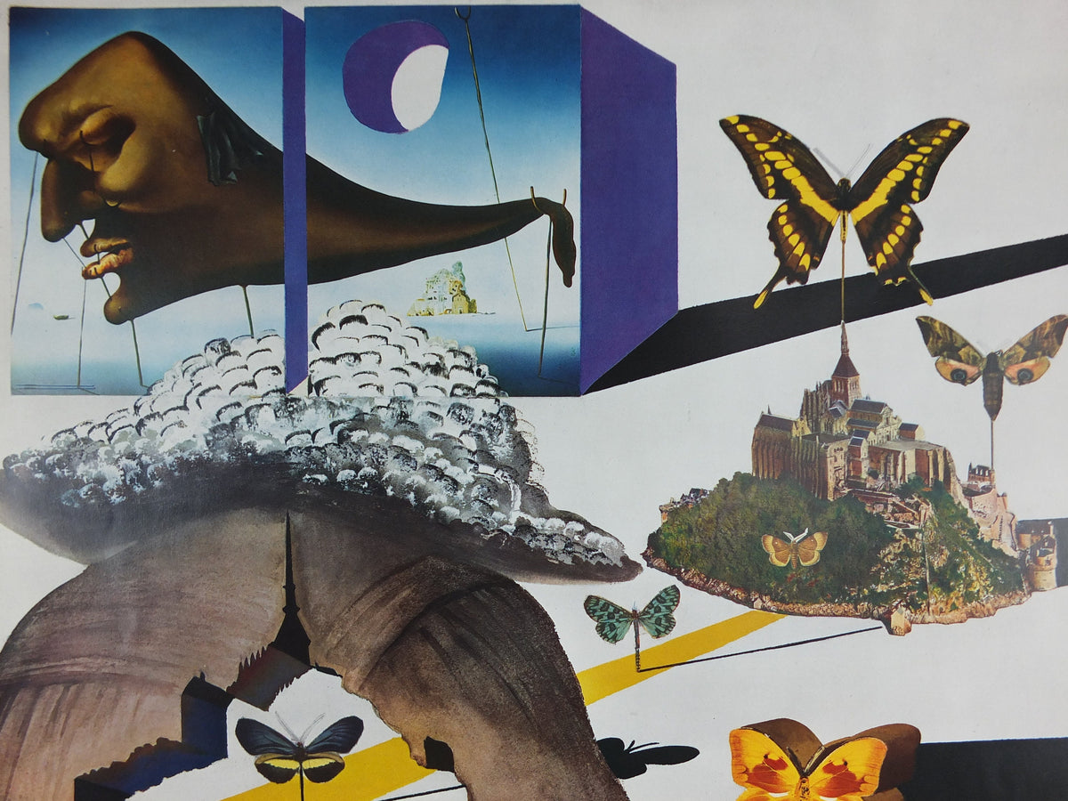 Vintage Dali Normandie Poster, Salvador Dali, Butterflies, SNCF, travel tourism, 60cmx37cm, Chemins de fer Francais, wall art 1970s