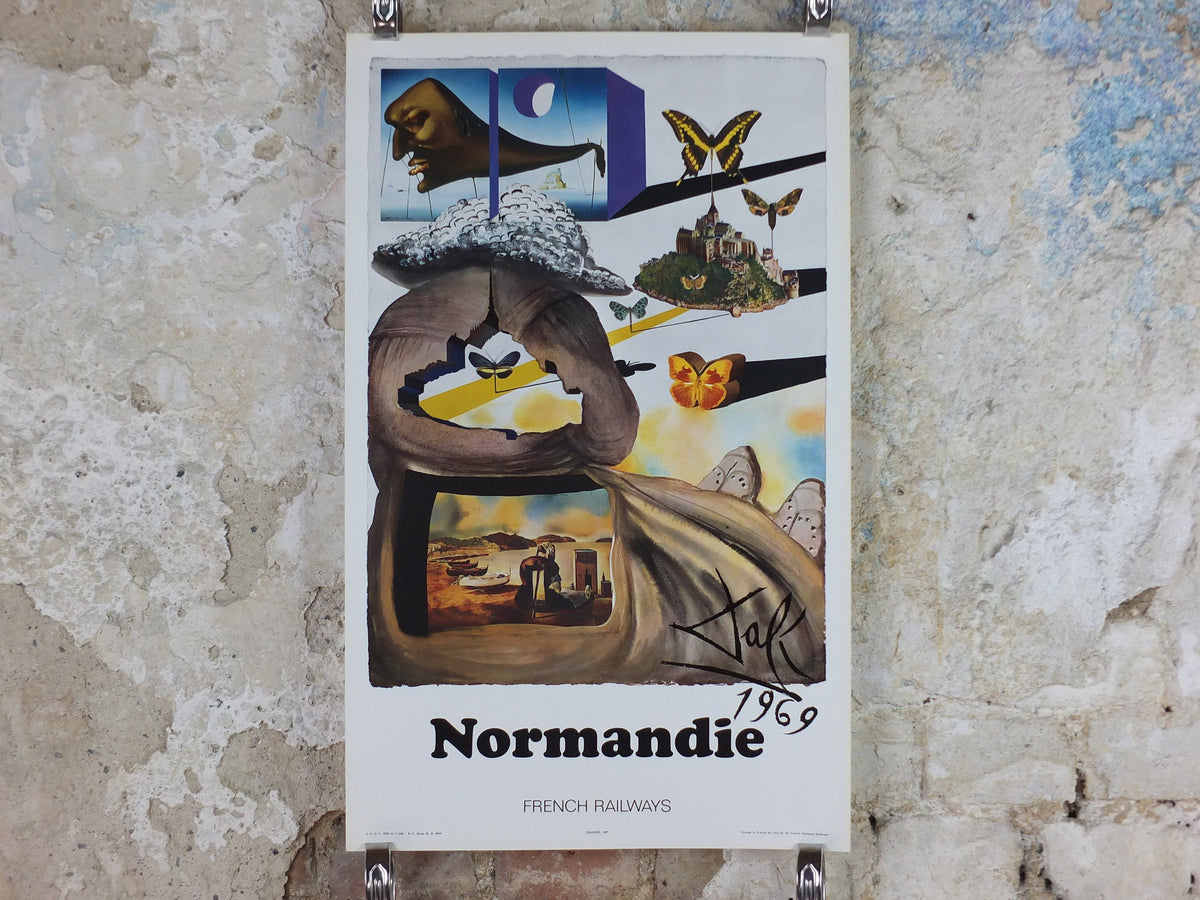 Vintage Dali Normandie Poster, Salvador Dali, Butterflies, SNCF, travel tourism, 60cmx37cm, Chemins de fer Francais, wall art 1970s