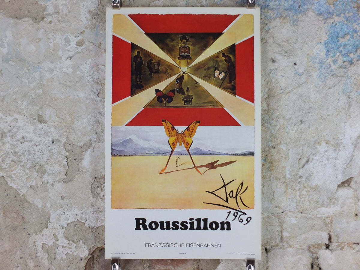 Vintage Dali Roussillon Poster, Salvador Dali, Butterflies, SNCF, travel tourism, 60cmx37cm, Chemins de fer Francais, wall art 1970s