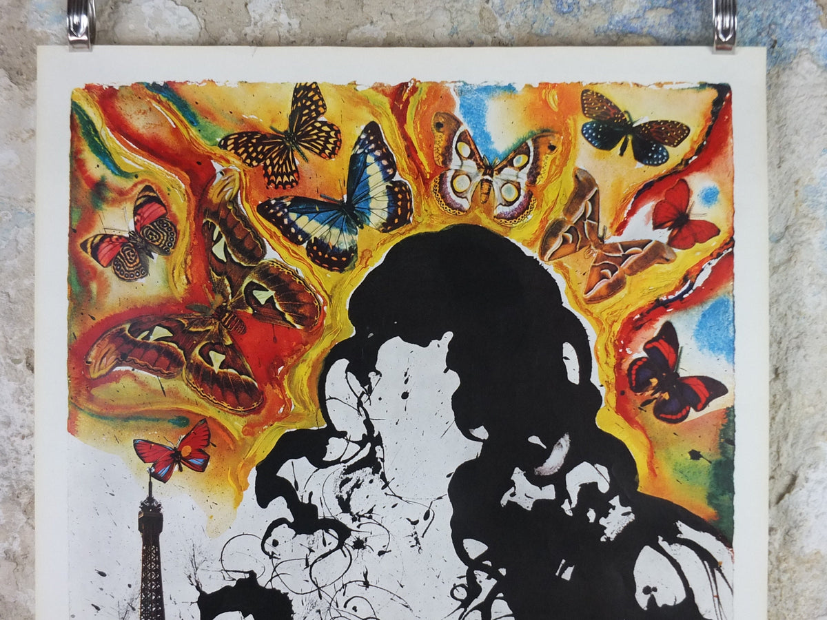 Vintage Dali Paris Poster, Salvador Dali, Butterflies, SNCF, travel tourism, 100cmx62cm, Chemins de fer Francais, wall art 1970s