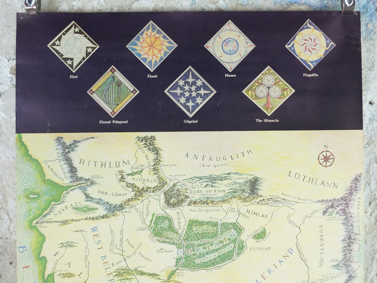 1979 Original Vintage J.R.R. Tolkien Map of Beleriand, Middle Earth Poster by Christopher Tolkien, Gondolin, fantasy fiction, wall art decor