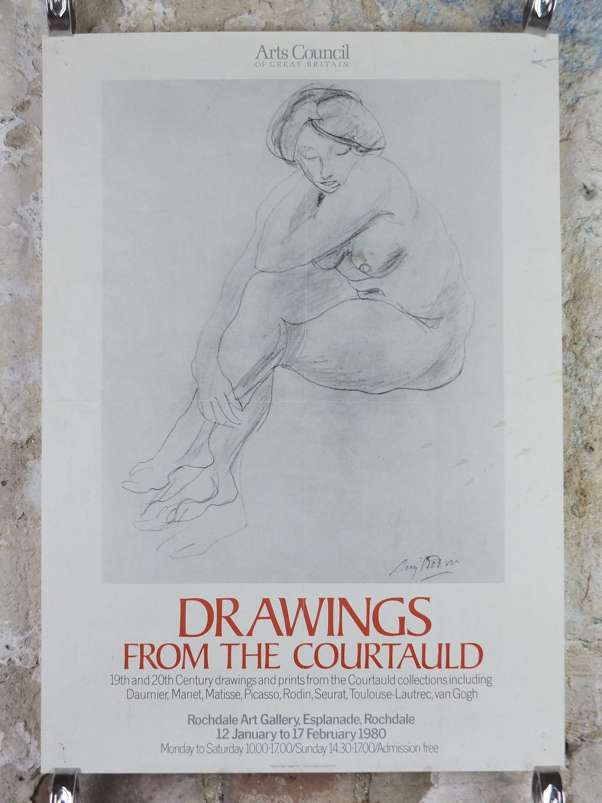 1980 Auguste Rodin Poster, Drawings from the Courtauld, female nude, Arts Council of Great Britain artist gallery exhibition, wall art decor