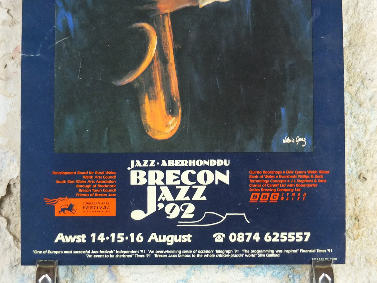 1992 Brecon Jazz 92 Poster, jazz music, Brecon Beacons, Wales, European Arts Festival, by Valerie Ganz, wall art decor