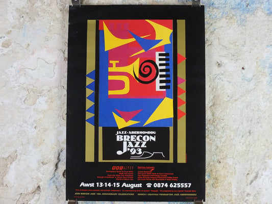 1993 Brecon Jazz 93 Poster, jazz music, Brecon Beacons, Wales, European Arts Festival, by Glenn Cour, wall art decor