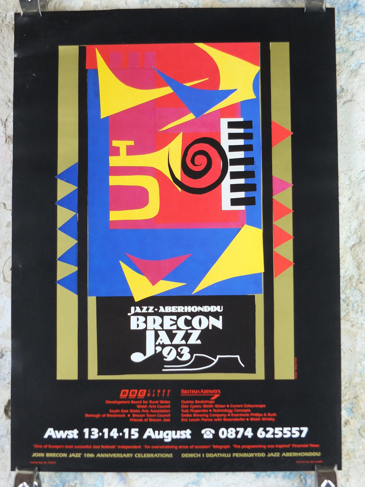 1993 Brecon Jazz 93 Poster, jazz music, Brecon Beacons, Wales, European Arts Festival, by Glenn Cour, wall art decor