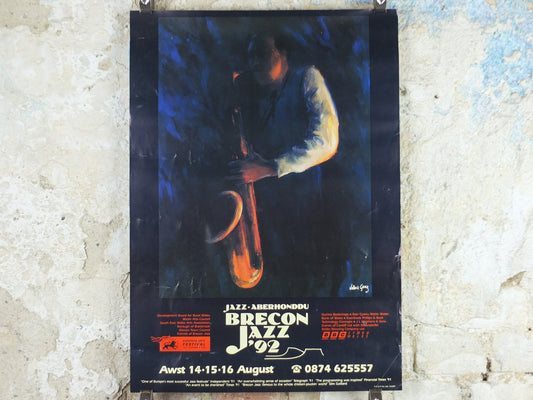 1992 Brecon Jazz 92 Poster, jazz music, Brecon Beacons, Wales, European Arts Festival, by Valerie Ganz, wall art decor