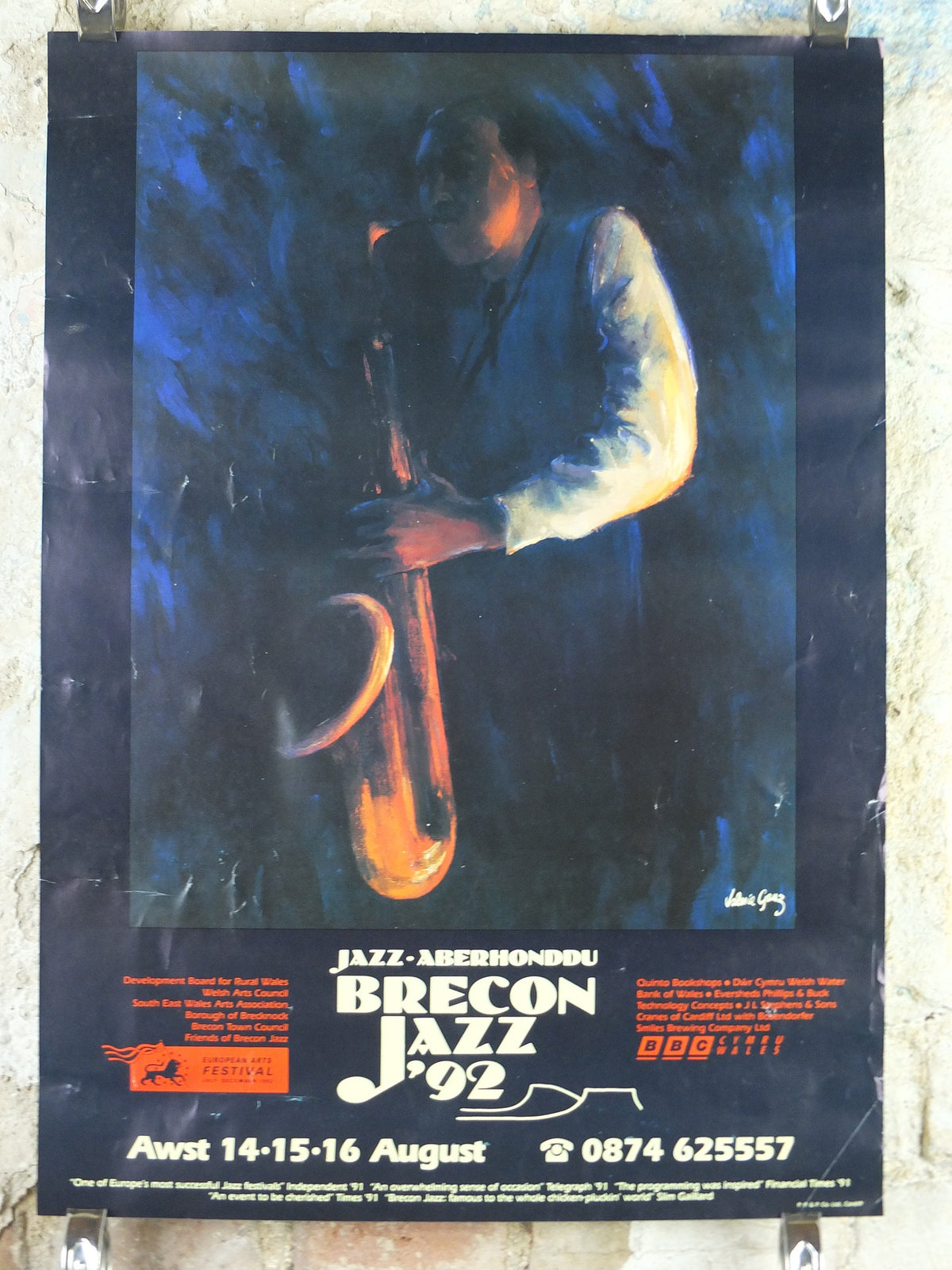 1992 Brecon Jazz 92 Poster, jazz music, Brecon Beacons, Wales, European Arts Festival, by Valerie Ganz, wall art decor