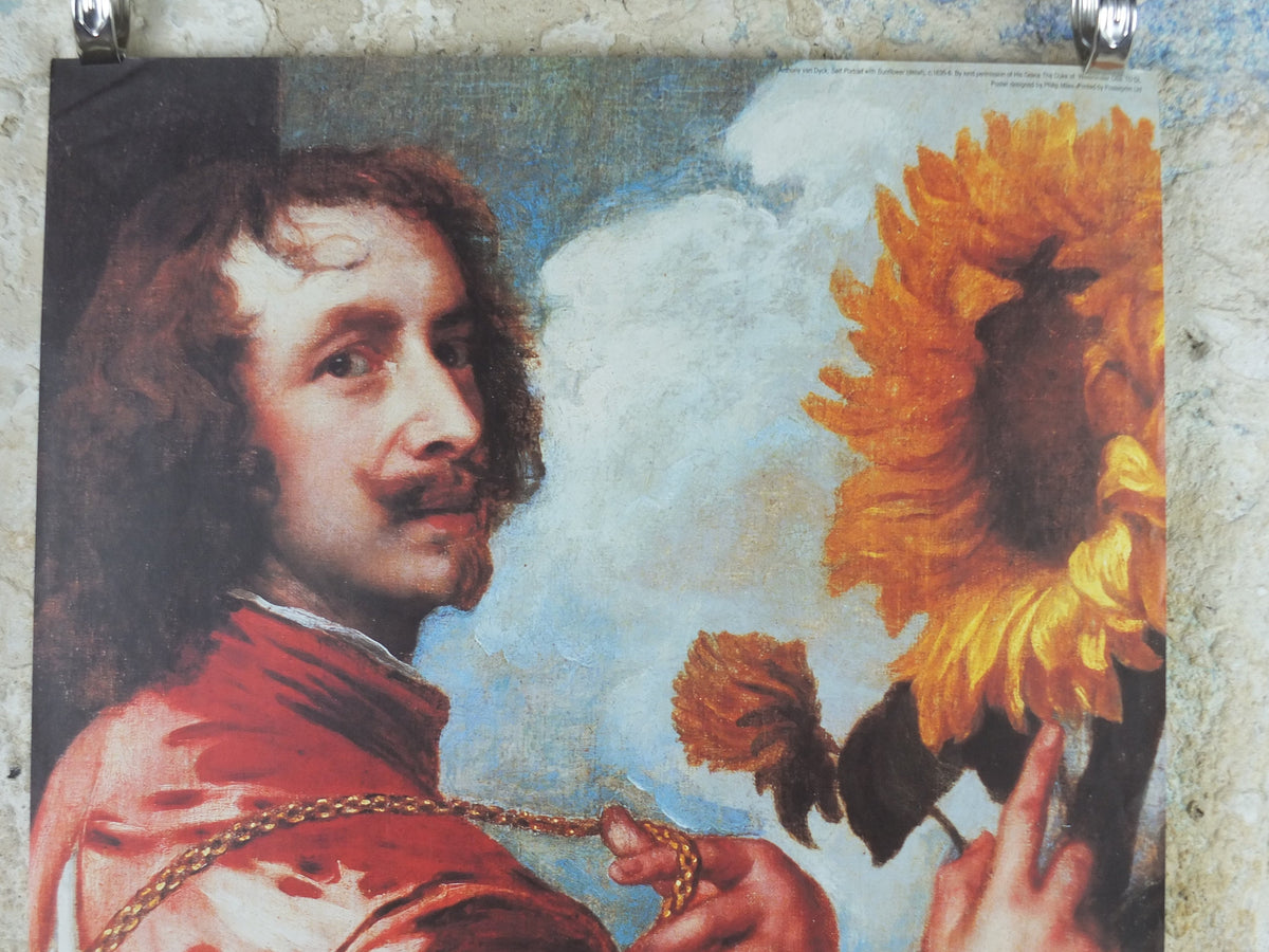 1999 Van Dyck Poster, Self Portrait with Sunflower 1635, Royal Academy of Arts, artist gallery exhibition, wall art decor
