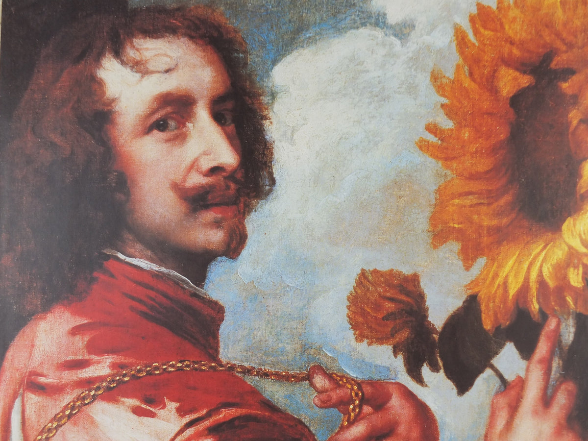 1999 Van Dyck Poster, Self Portrait with Sunflower 1635, Royal Academy of Arts, artist gallery exhibition, wall art decor