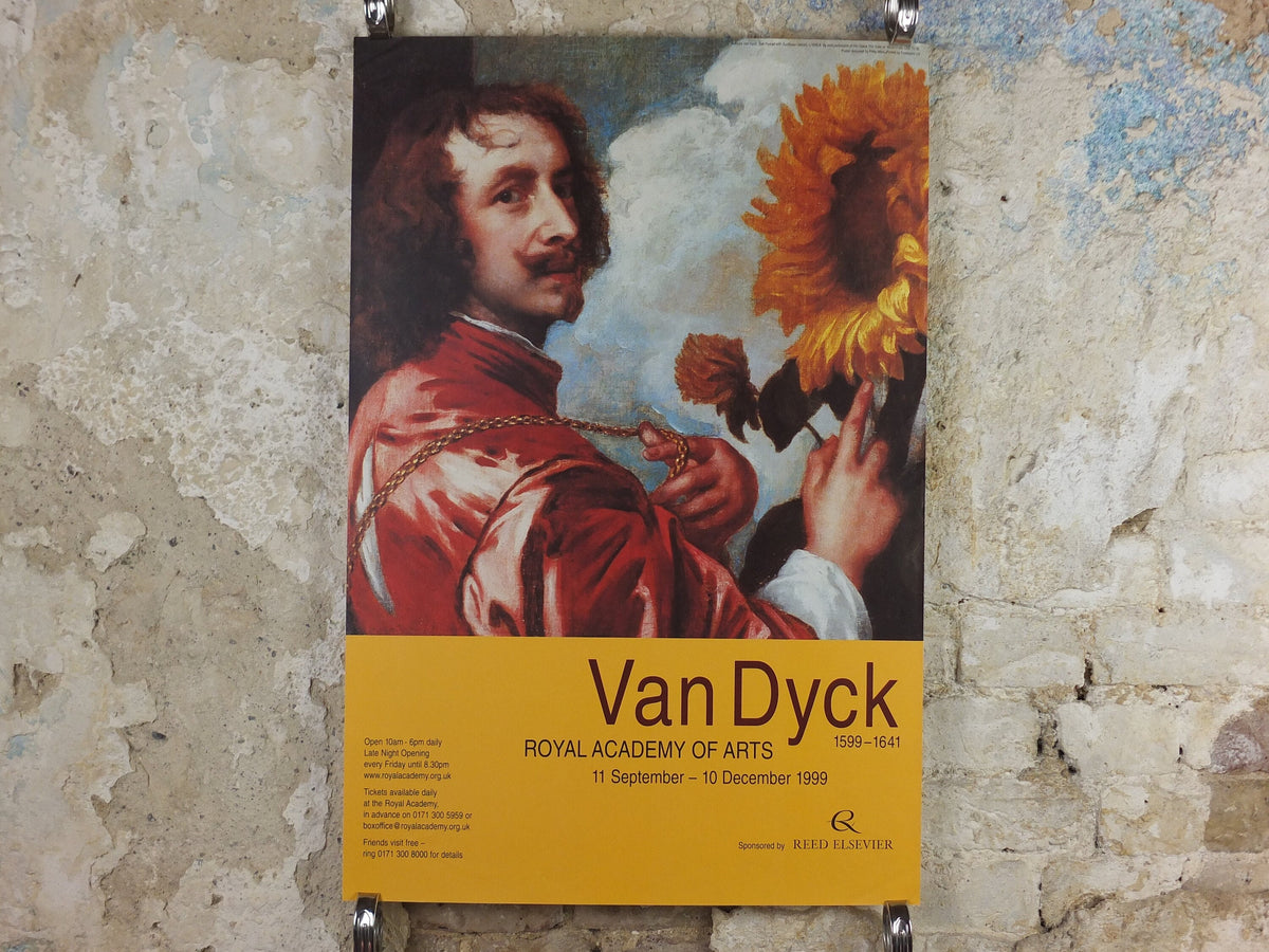 1999 Van Dyck Poster, Self Portrait with Sunflower 1635, Royal Academy of Arts, artist gallery exhibition, wall art decor