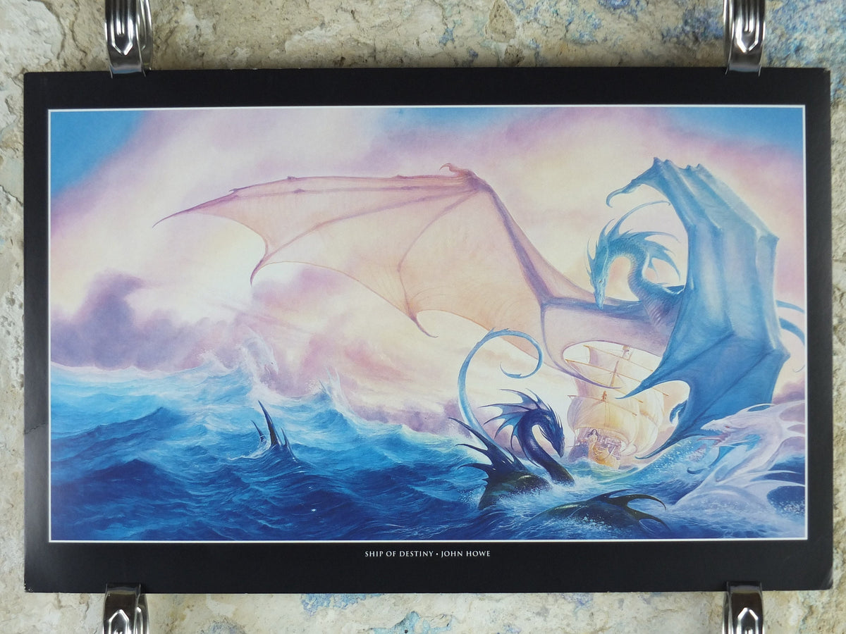 Vintage Ship of Destiny by John Howe Poster, Fantasy, Robin Hobb books, dragons, illustration print, wall art decor