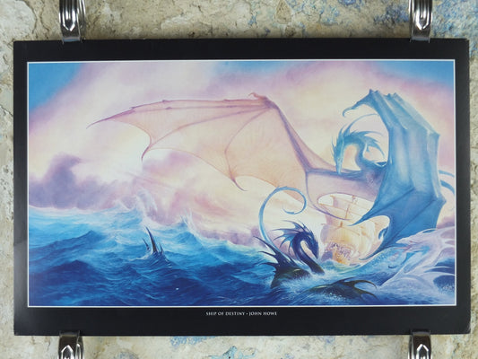 Vintage Ship of Destiny by John Howe Poster, Fantasy, Robin Hobb books, dragons, illustration print, wall art decor
