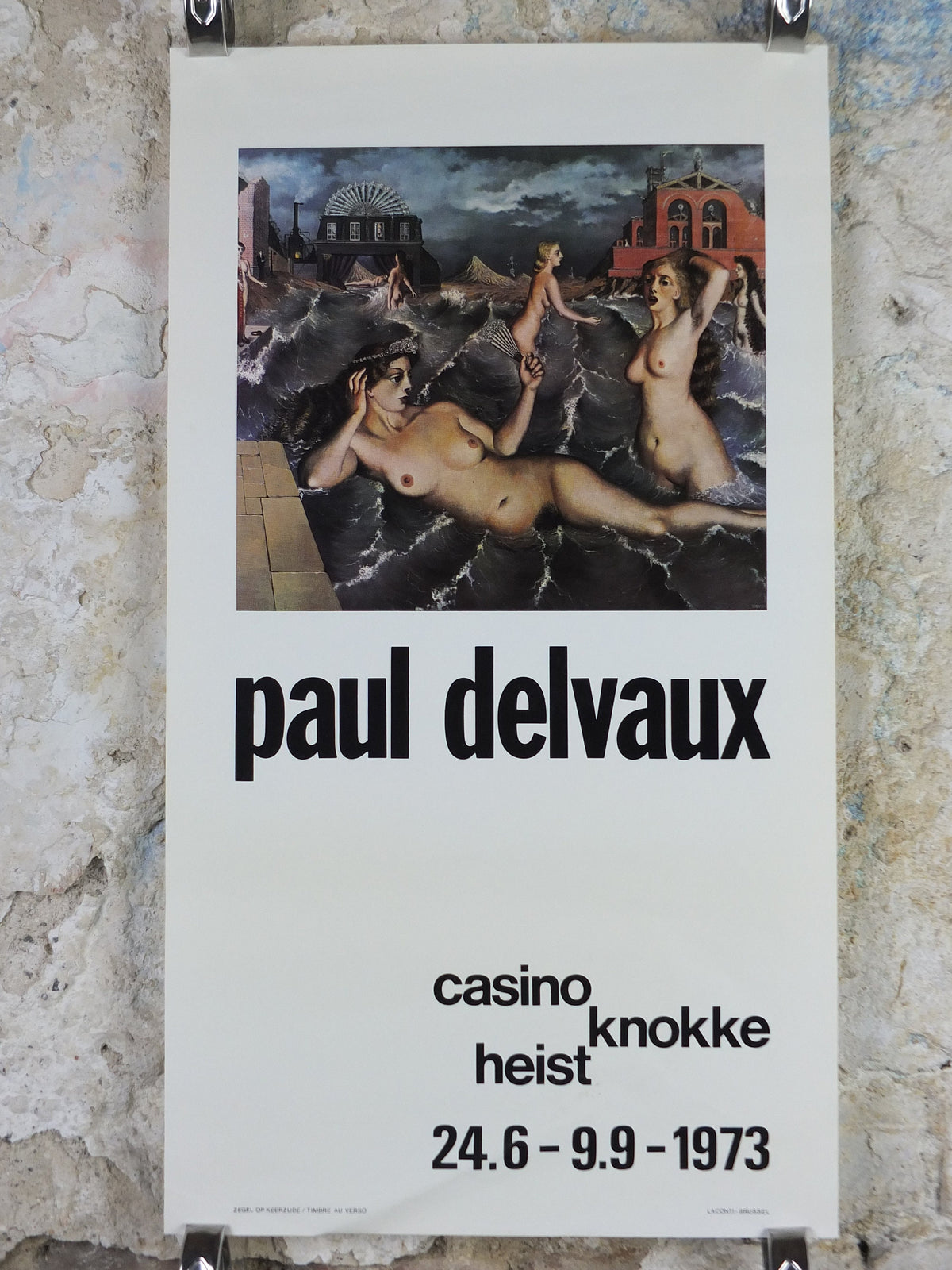 1973 Paul Delvaux Poster, Nudes in the Water, Casino Heist Knokke, surrealism, artist gallery exhibition, wall art decor
