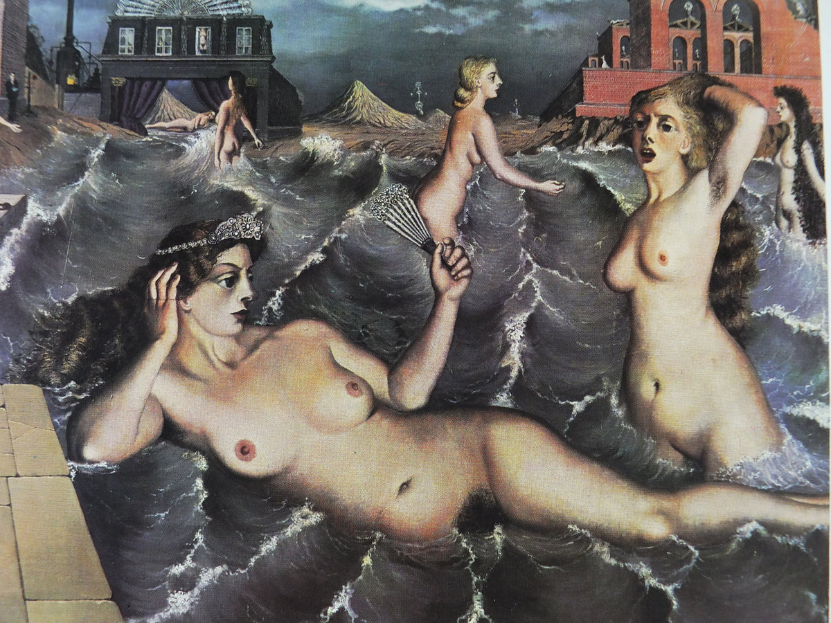 1973 Paul Delvaux Poster, Nudes in the Water, Casino Heist Knokke, surrealism, artist gallery exhibition, wall art decor