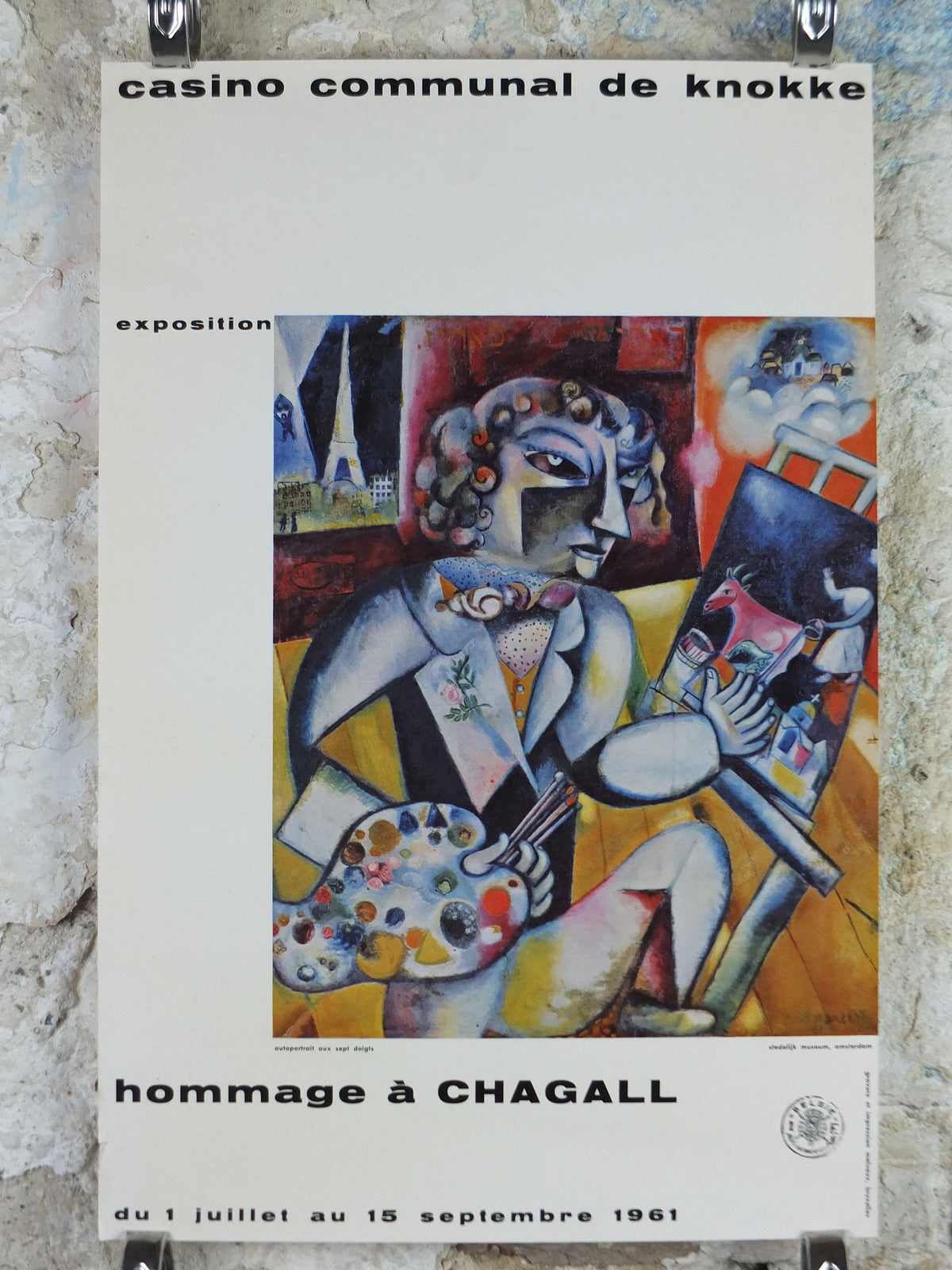 1961 Marc Chagall Poster, Self Portrait with Seven Fingers 1913, Knokke Casino, Cubism and Expressionism, gallery exhibition, wall art decor