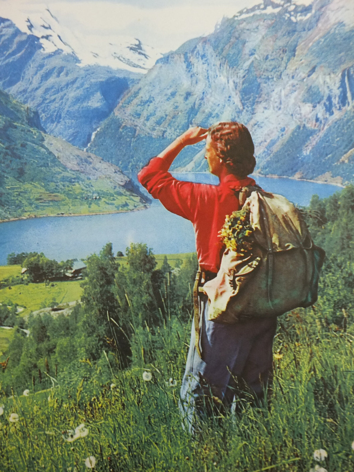 1956 Norway Travel Poster, Geiranger Fjord, Norway Travel Association & Norwegian State Railways, tourism vacation wall art decor