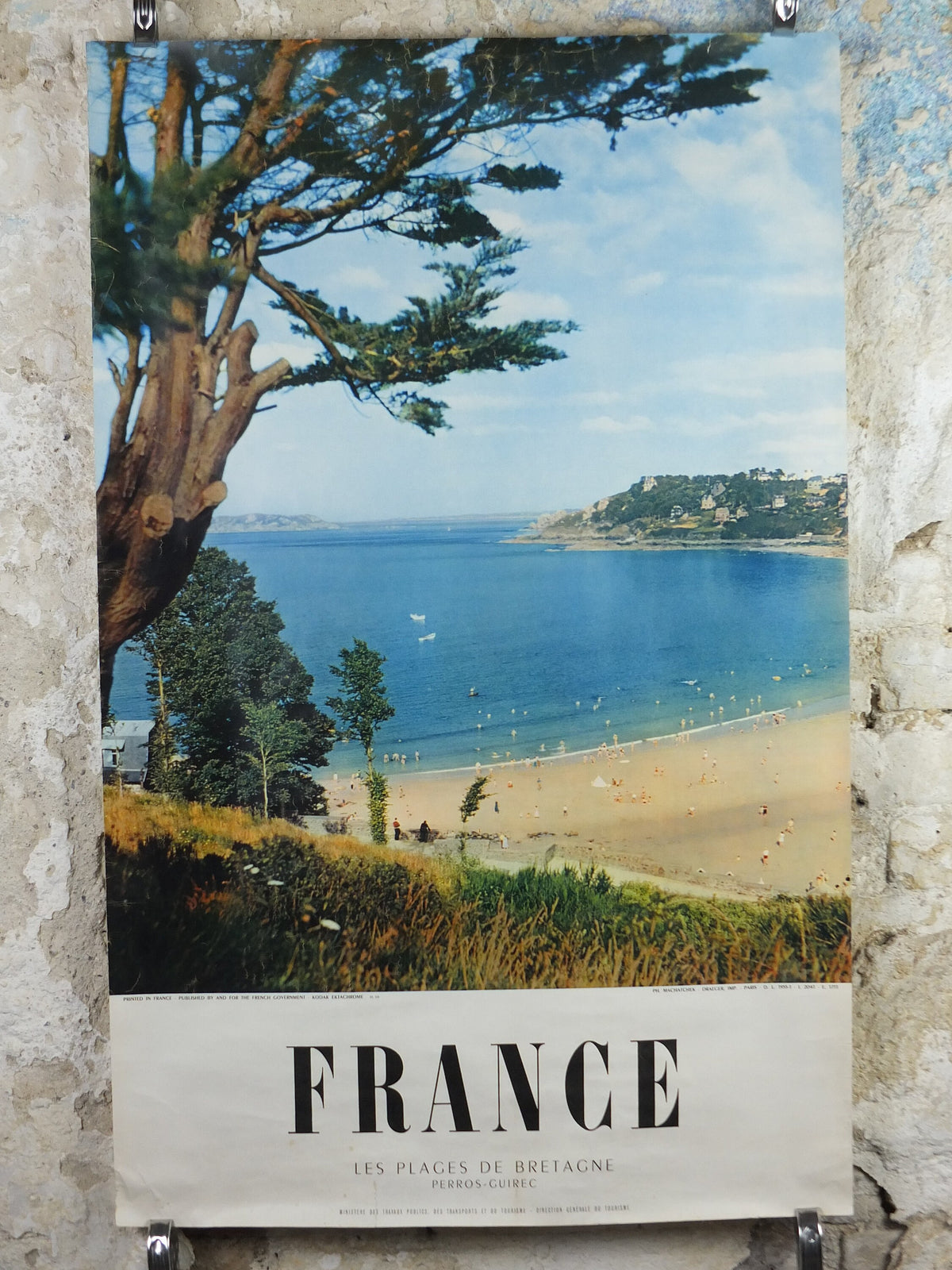 1955 France Travel Poster, The Beaches of Brittany, Les Plages de Bretagne, Perros-Guirec, by Machatchek, travel tourism, wall art decor