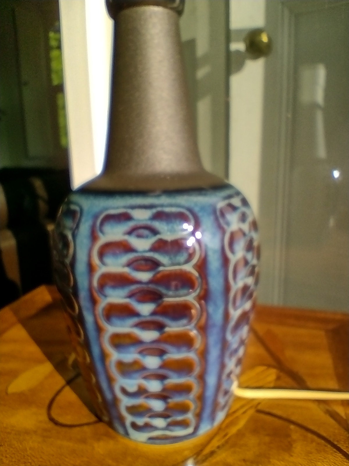 1960s Søholm Blue Einar Johansen Danish Lamp, Stentoj Bornholm, 3329, Scandinavian Design, lighting, pottery ceramic table or desk lamp