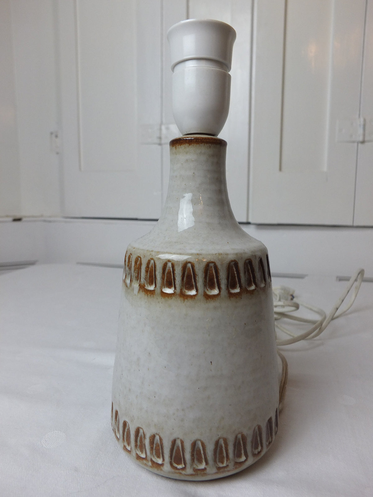 1960s White Søholm Danish Lamp, Stentoj Bornholm, Scandinavian Design, lighting, earthy pottery ceramic, table or desk lamp