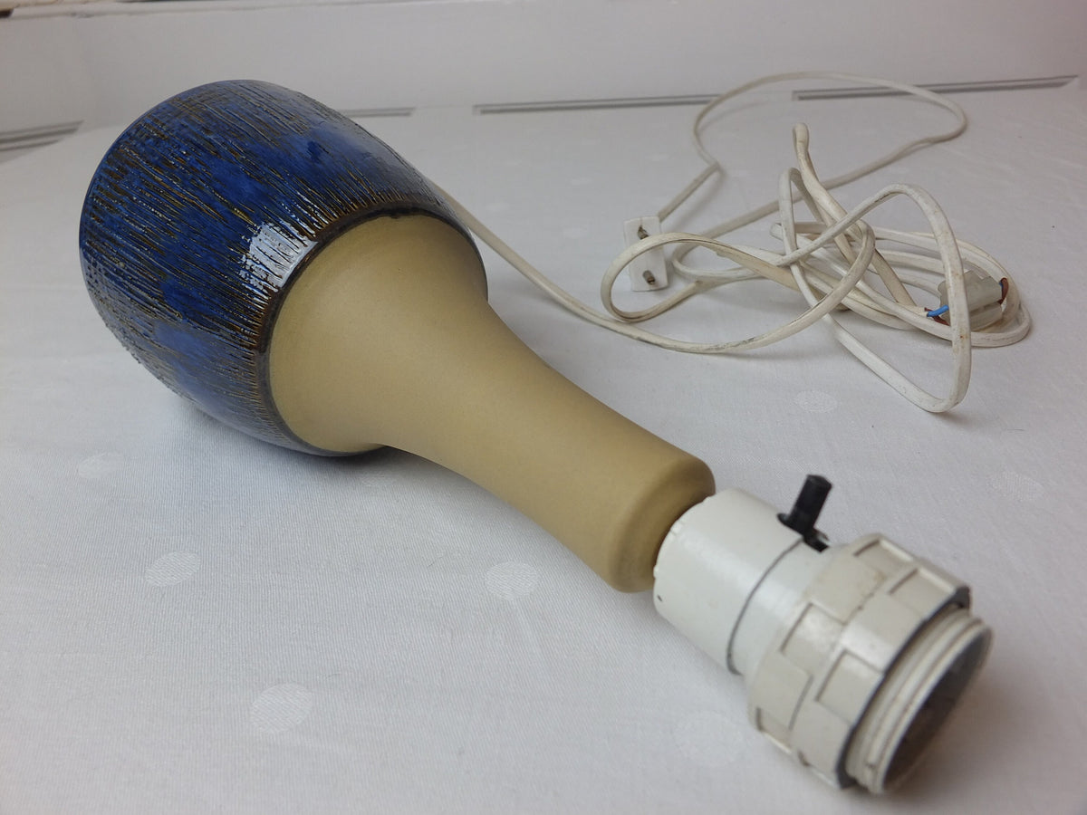 1960s Søholm Blue Lines Danish Lamp, Stentoj Bornholm, 1040, Scandinavian Design, lighting, earthy pottery ceramic, table or desk lamp