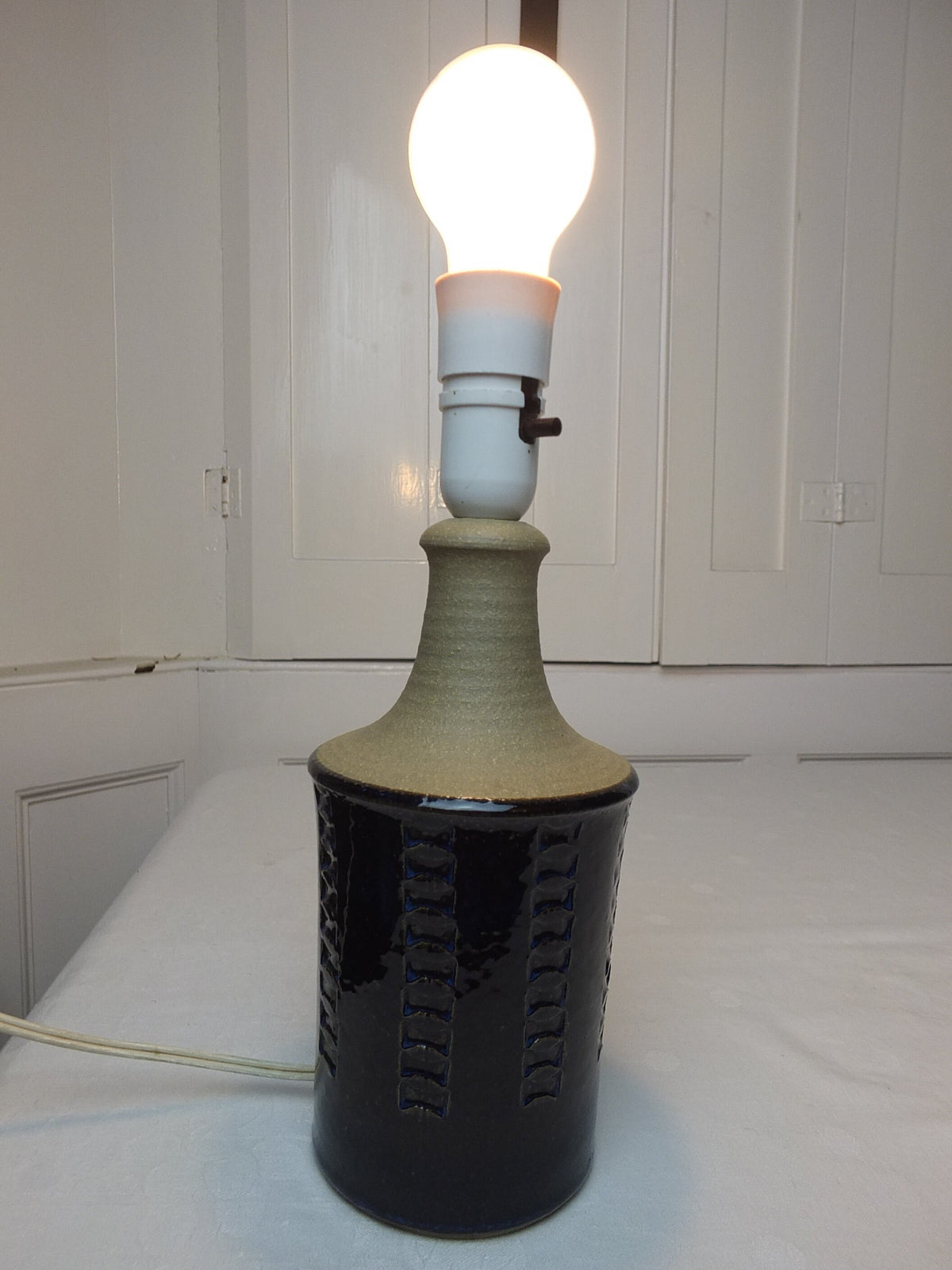 1960s Søholm Blue Danish Lamp, Stentoj Bornholm, Maria Philippi 3045, Scandinavian Design, lighting, pottery ceramic, table or desk lamp