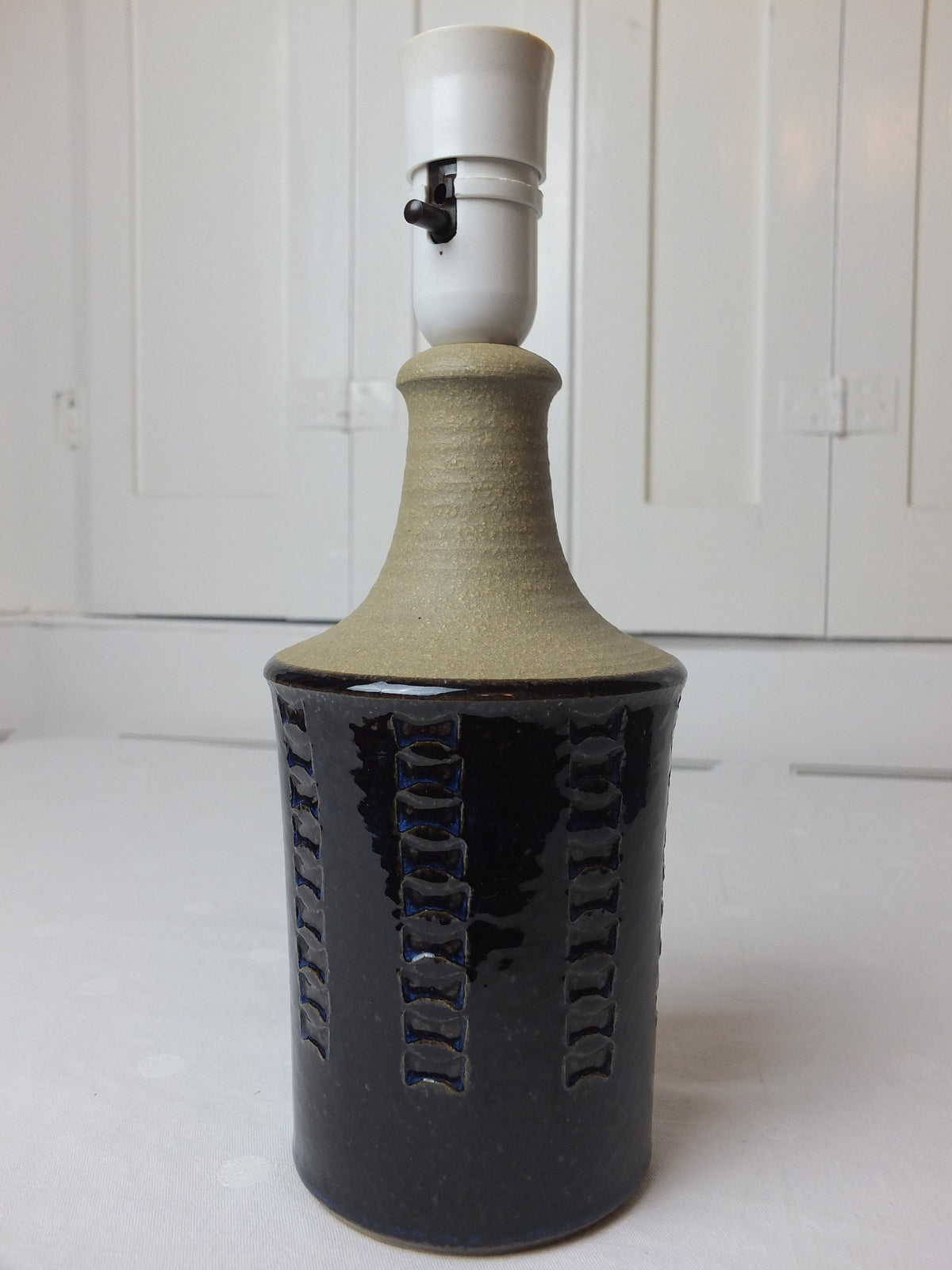 1960s Søholm Blue Danish Lamp, Stentoj Bornholm, Maria Philippi 3045, Scandinavian Design, lighting, pottery ceramic, table or desk lamp